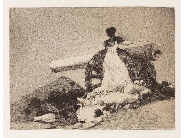 Francisco Jos&#233; de Goya y Lucientes (1746-1828) Los Desastres de la Guerra (Disasters of War) The complete set of eighty etchings with burnished aquatint, drypoint and engraving, 1810-20, on heavy, absorbent wove paper, with watermarks J.G.O and a Palmette, fine, early atmospheric impressions, from Harris' First Edition Ia, before corrections to the titles of plates 9, 32, 33, 34, 35, 36, 39 and 47, printed in the workshop of Laurenciano Potenciano, published by the Real Academia de Nobles Artes de San Fernando, Madrid, 1863, all full sheets, in very good condition, bound in the original eight groups of ten impressions with pale pink paper covers numbered in stencil on the front 1 to 8, with the title page and introductory text in the first bound folder, all folders in good conditionPlates 162 x 232mm. (6 5/8 x 9 1/4in.); Sheets 248 x 345mm. (9 7/8 x 13 1/2in.)