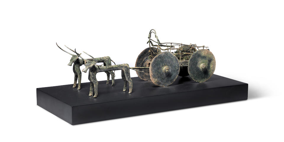 An Anatolian bronze wagon model with oxen