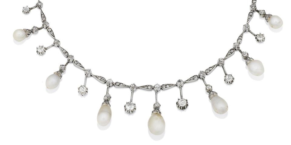 A pearl and diamond necklace,