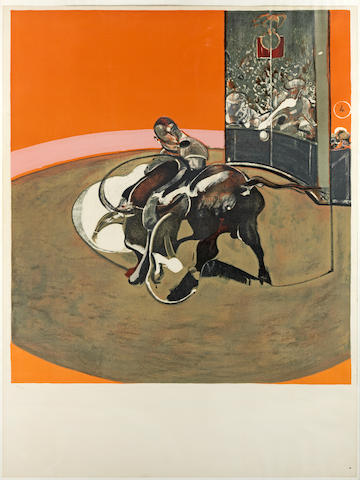 Francis Bacon (British, 1909-1992) &#201;tude pour une corrida Lithograph in colours, 1971, on Arches wove paper, signed in felt-tip pen, numbered 139/150 in pencil, printed by Arte, published by Mus&#233;e du Grand Palais, Paris, the full sheet, the signature slightly faded, otherwise in good conditionImage 1260 x 1150mm. (49 5/8 x 45 1/4in.); Sheet 1600 x 1200mm. (63 x 47 1/4in.)