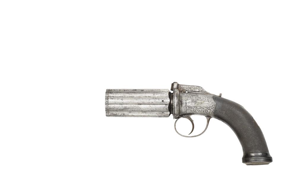 A Cased 54-Bore Percussion Six-Shot Pepperbox Revolver   (2)