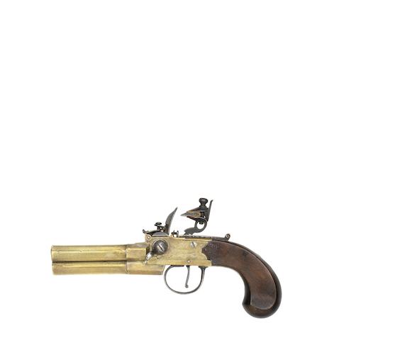A 100-Bore Flintlock Box-Lock Three-Barrelled Tap-Action Pistol