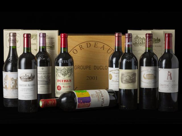 Duclot Collection 2001, 1 bottle each of Ch&#226;teau Lafite Rothschild, Latour, Mouton Rothschild, Margaux, Haut-Brion, Ausone, Cheval Blanc, P&#233;trus & La Mission Haut-Brion 2001 (9)