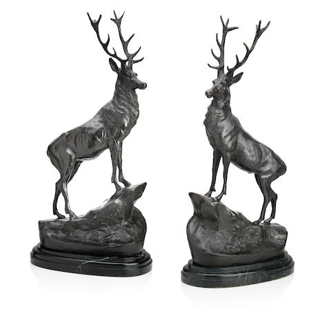A pair of contemporary bronze stags, after Jules Moigniez (1835-1894)