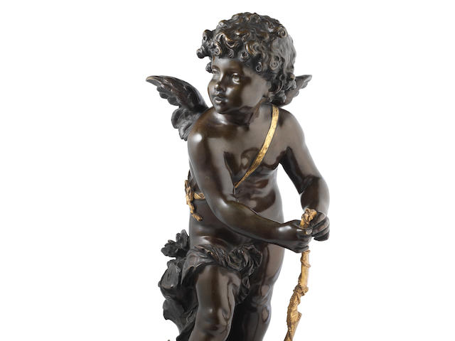 August Moreau (French, 1834-1917): A late 19th century French patinated and gilt bronze figure of 'Le Premier Fleche'