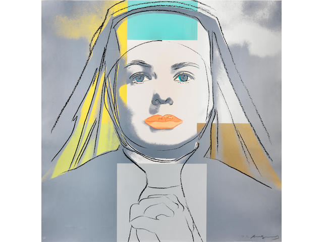 Andy Warhol (American, 1928-1987) The Nun, from Ingrid Bergman Unique screenprint in colours, 1983, on Lenox Museum Board, signed and numbered TP 6/30 in pencil, one of the unique colour combination trial proofs (there were also twenty artist's proofs and the standard edition of 250), printed by Rupert Jasen Smith, New York, with his blindstamp, published by Galerie B&#246;rjeson, Malm&#246;, Sweden, with their inkstamp verso, printed to the edges of the full sheet, in good conditionSheet 962 x 962mm. (38 x 38in.)