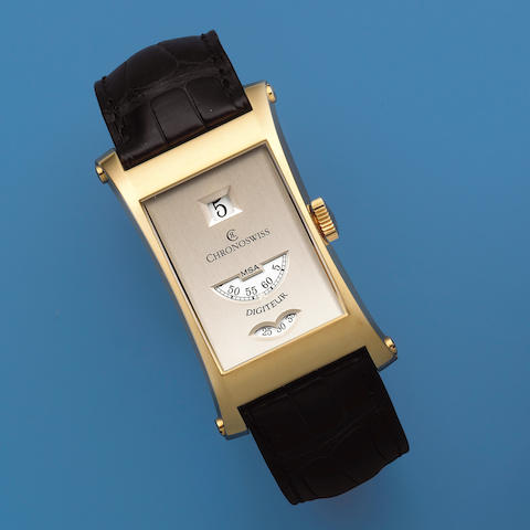 Chronoswiss. A Limited Edition 18K gold manual wind wristwatch with jump hour  Digiteur, Ref: CH1371, No.62/99, Circa 2005