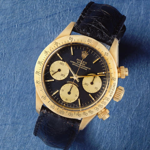 Rolex. A fine 18K gold manual wind chronograph wristwatch  Cosmograph Daytona, Ref: 6265, Circa 1979
