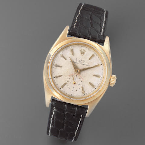 Rolex. An extremely rare 18K gold manual wind wristwatch with Kew 'A' certification Rolex Oyster Observatory Chronometer, Ref: 6210, Circa 1951