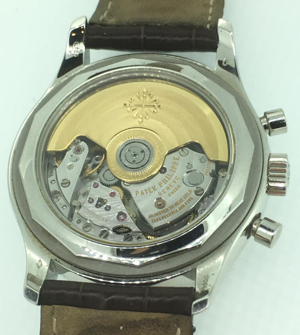 Patek Philippe. A fine platinum automatic annual calendar chronograph wristwatch with power reserve Ref: 5960P-001, Sold 19th May 2006