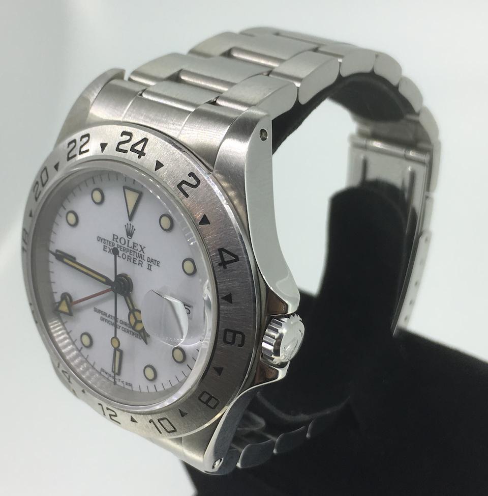 Rolex. A stainless steel automatic calendar bracelet watch  Explorer II, Ref: 16570, Sold 23rd November 1992