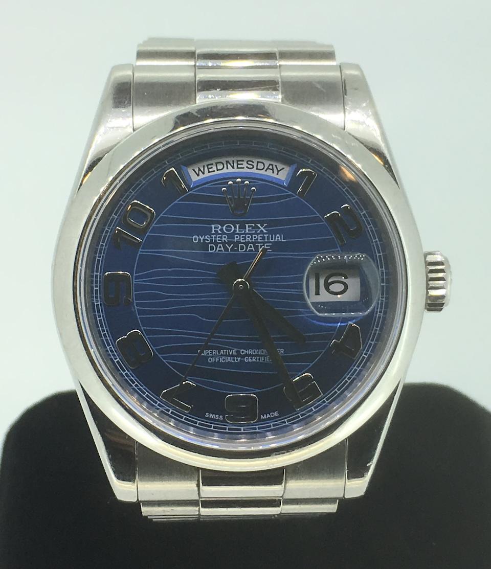 Rolex. A fine platinum automatic calendar bracelet watch  Day-Date, Ref: 118206, Sold 12th August 2009