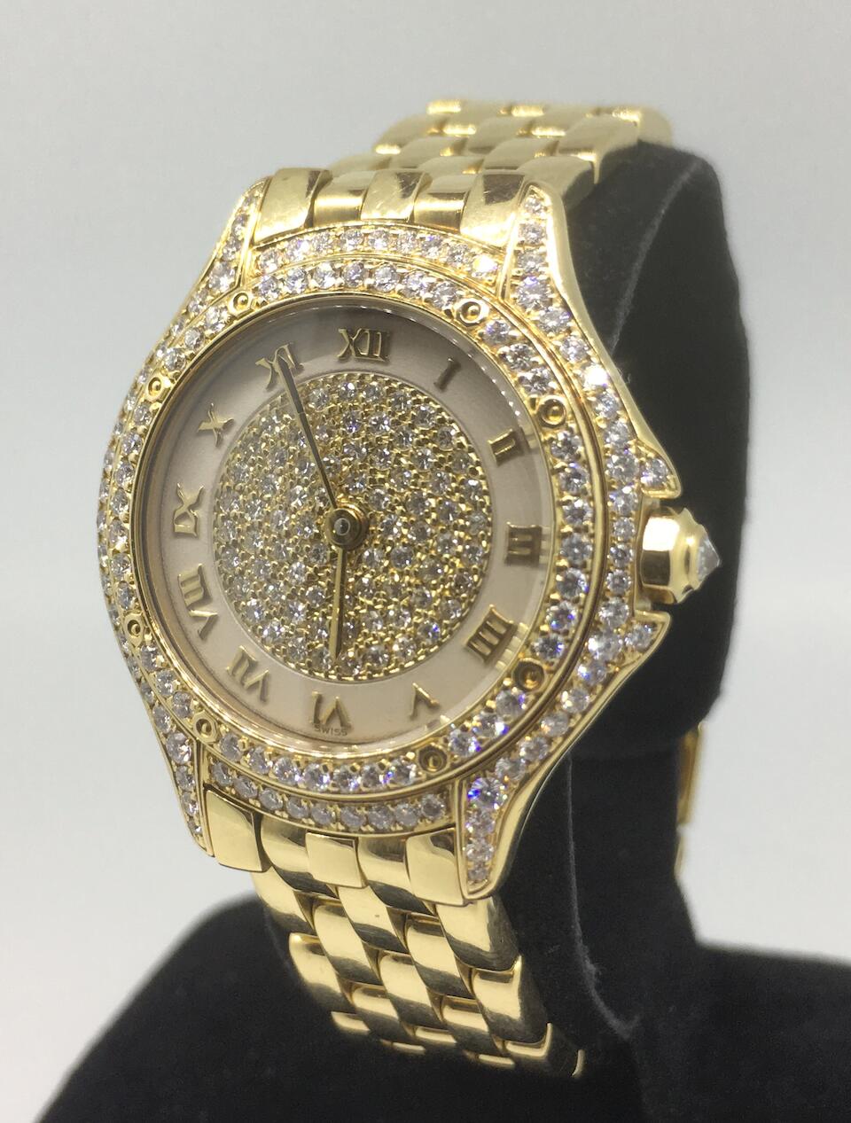 Bonhams Cartier A Lady S 18k Gold And Diamond Set Quartz Bracelet Watch Cougar Sold 5th August 1991