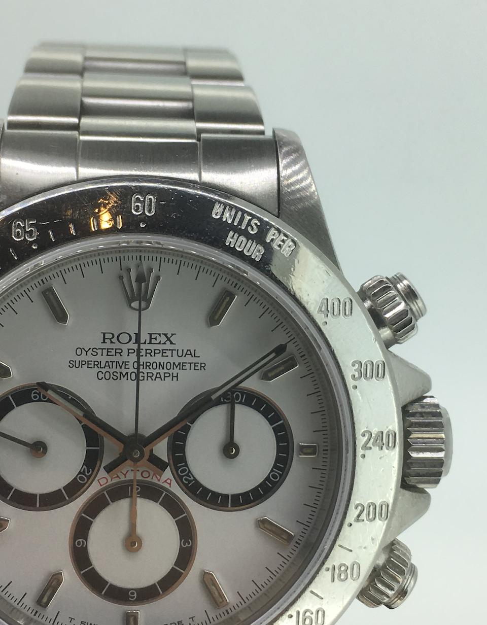Rolex. A stainless steel automatic chronograph bracelet watch  Cosmograph Daytona 'Zenith Inverted 6', Ref: 16520, Circa 1991