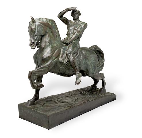 After George Frederic Watts (British, 1817-1904) OM RA: A bronze equestrian reduction of 'Physical Energy'