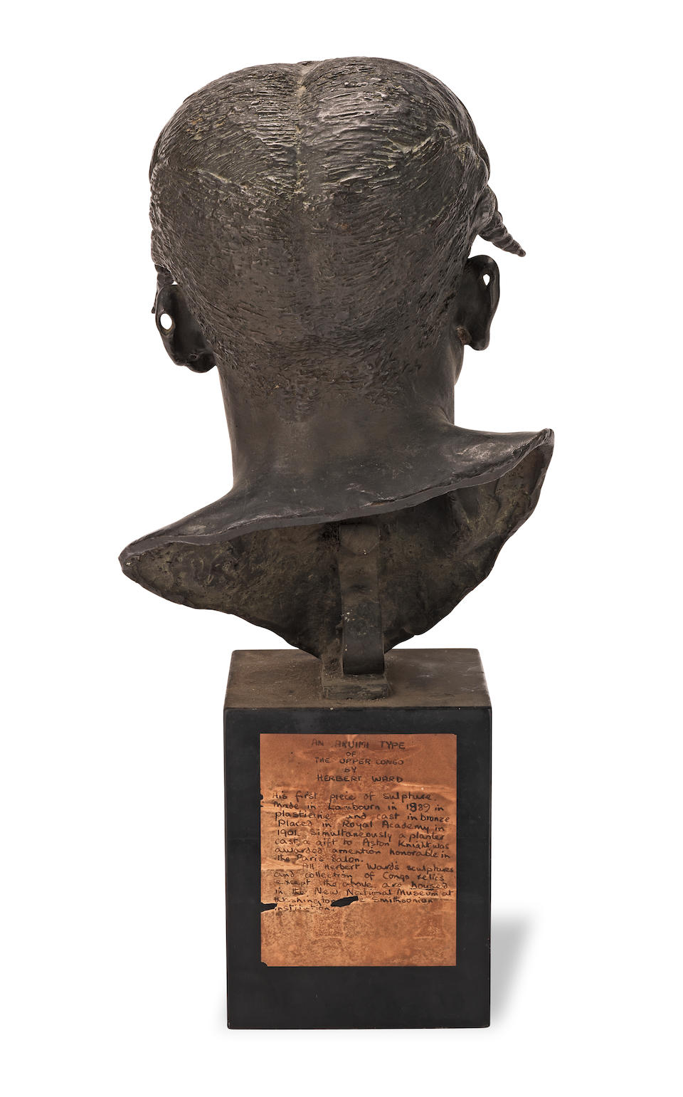 Herbert Ward (British, 1863-1919): A patinated bronze bust of a native African head entitled  'An Aruimi Type' with direct provenance to Herbert and Sarita Ward