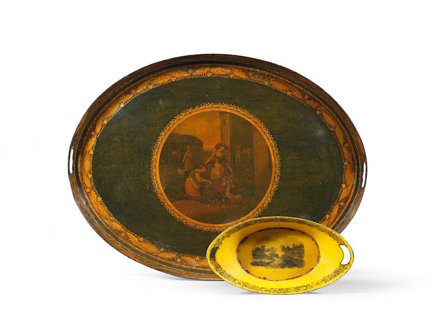 A large 19th century oval toleware tray (2)