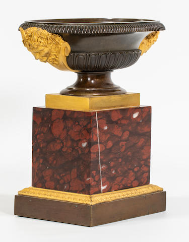 A Restoration gilt and patinated bronze tazza