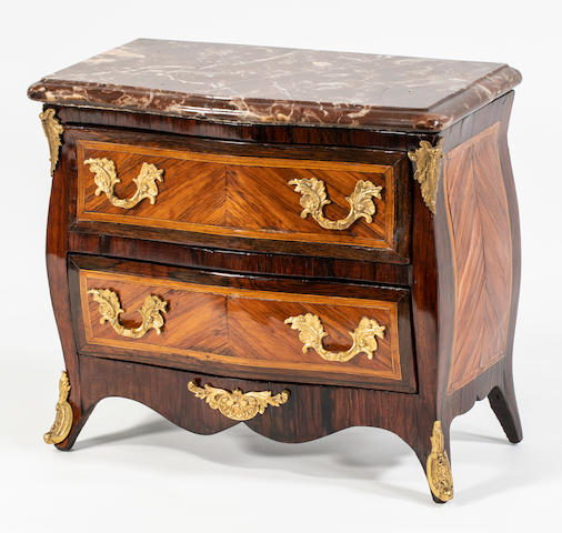 MINIATURE FURNITURE - A French 19th century kingwood and rosewood commode In the Louis XV style