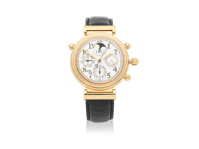 IWC. An 18K rose gold automatic perpetual calendar split second chronograph wristwatch  Da Vinci Rattrapante, Ref: 3754, Circa 2002
