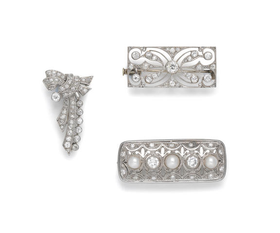 Three diamond brooches, mid 20th century  (3)