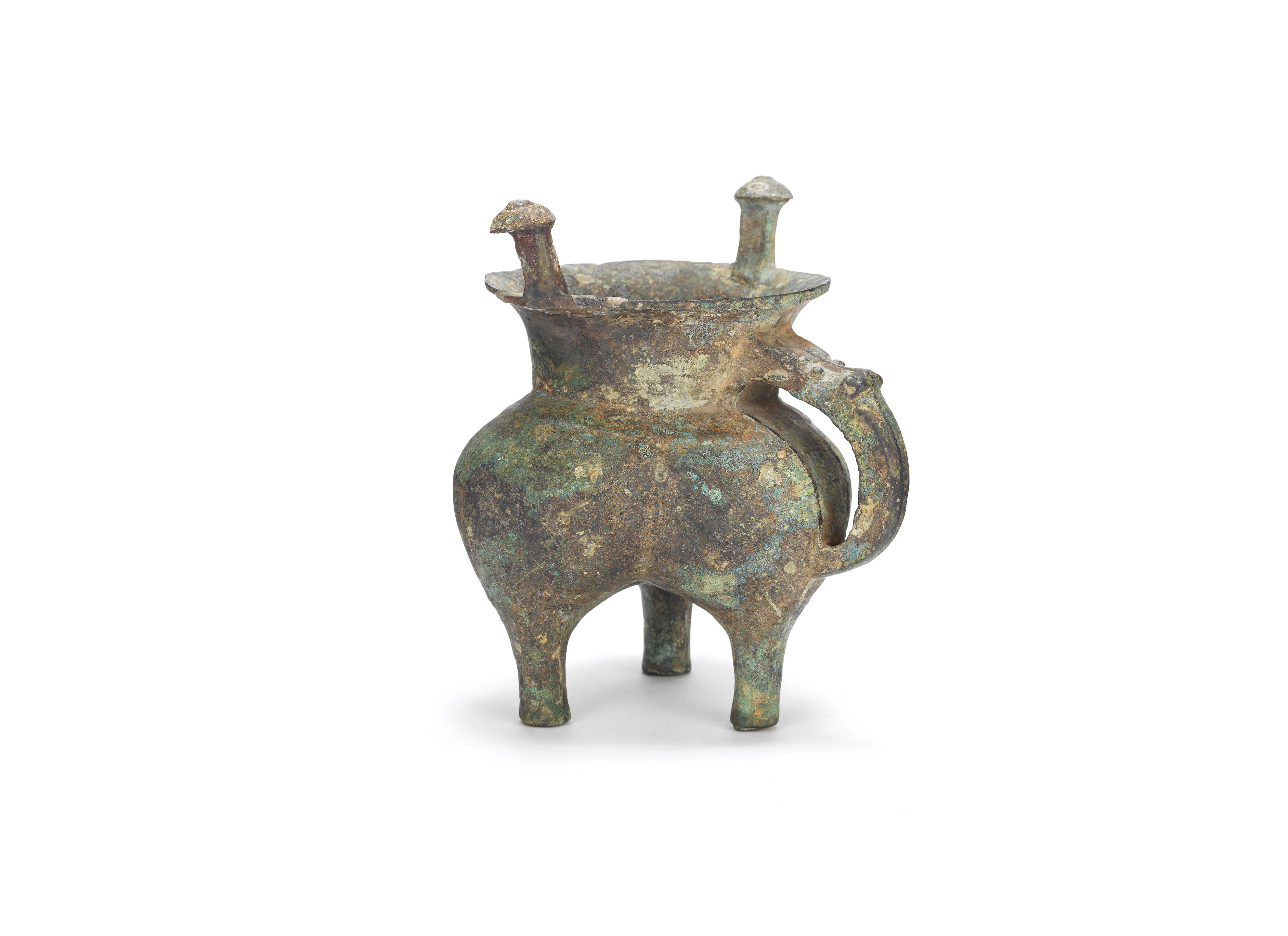 An archaic bronze ritual tripod vessel, jia