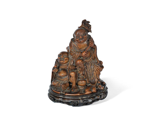 A carved bamboo root 'He He Erxian' group 18th/19th century (2)