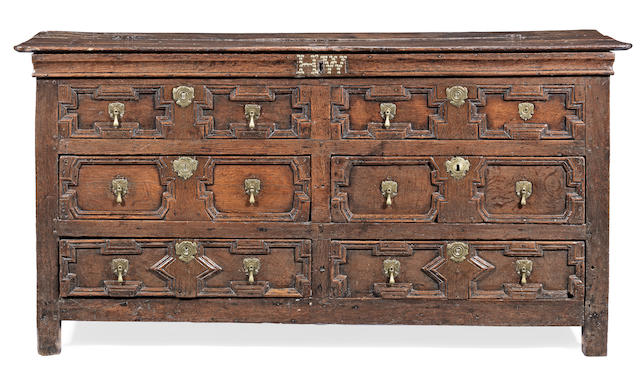 A William & Mary joined oak chest of drawers with box-top, circa 1700