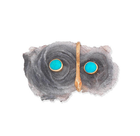 An agate and turquoise owl brooch, by Grima,