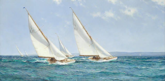 Montague Dawson (British, 1890-1973) Racing for the Corinthian Challenge Cup on Lough Derg