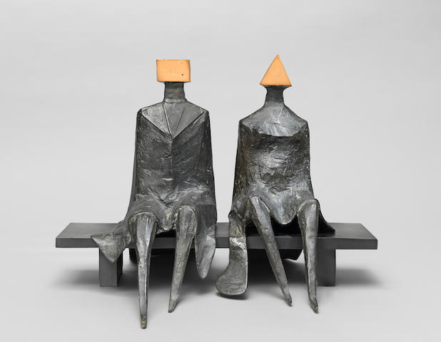 Lynn Chadwick R.A. (British, 1914-2003) Maquette II Sitting Couple on Bench 43.3 cm. (17 in.) wide (Conceived and cast in 1984)