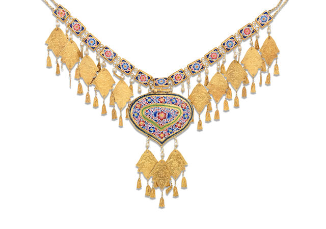 A Qajar enamelled gold necklace Persia, 19th Century