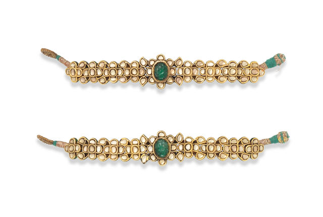 A pair of gem-set enamelled gold bracelets (pahunchi) India, 19th Century(2)