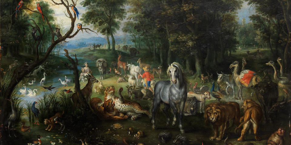 Jan Brueghel the Younger (Antwerp 1601-1678) The Four Elements: An Allegory of Earth; An Allegory of Water; An Allegory of Air; and An Allegory of Fire 33.6 x 50cm (13 1/4 x 19 11/16in).; 32.9 x 48cm (12 15/16 x 18 7/8in).; 32.9 x 48cm (12 15/16 x 18 7/8in).; and 32.9 x 48.1cm (12 15/16 x 18 15/16in). (4)