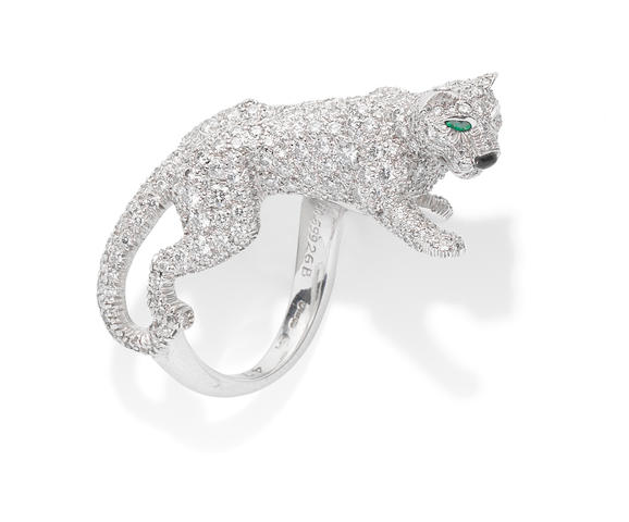 Bonhams : An emerald and diamond 'Panthère' ring, by Cartier