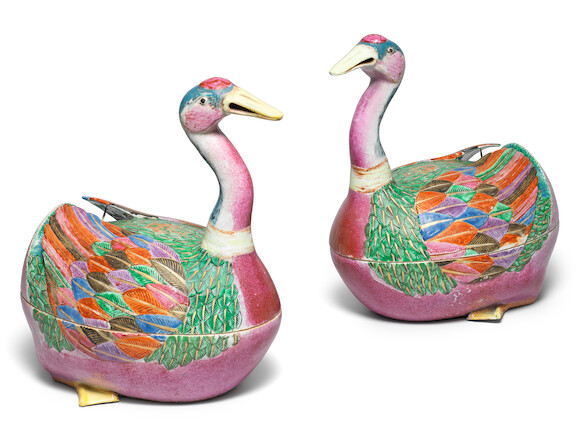 Rose Goose Bonhams : A very fine and rare pair of famille rose 'goose' tureens and ...