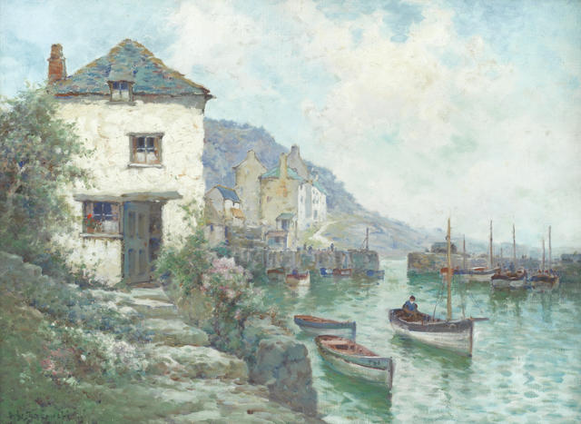 Alfred Fontville de Breanski (British, 1877-1957) 'In the harbour Polperro'