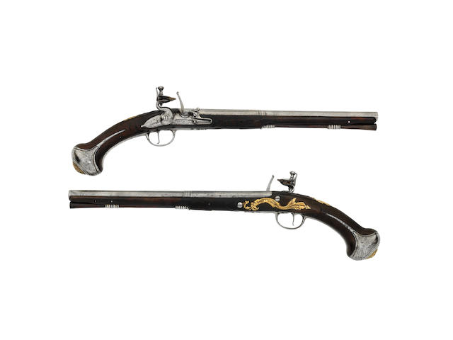 A Rare Early Pair Of 32-Bore Flintlock Holster Pistols (2)