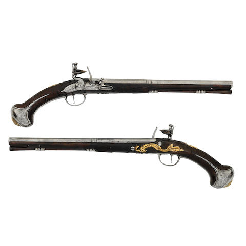 A Rare Early Pair Of 32-Bore Flintlock Holster Pistols (2)