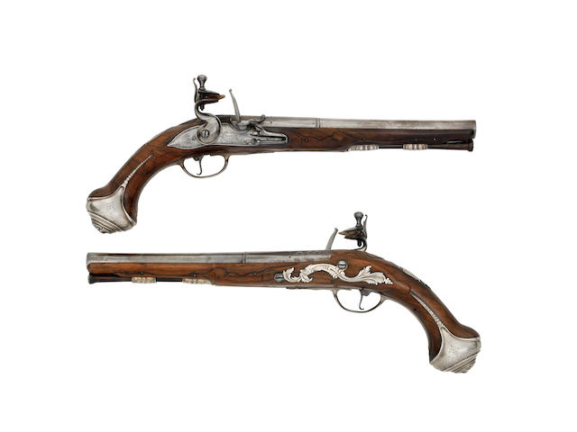 A Rare Pair Of 18-Bore Flintlock Silver-Mounted Holster Pistols (2)