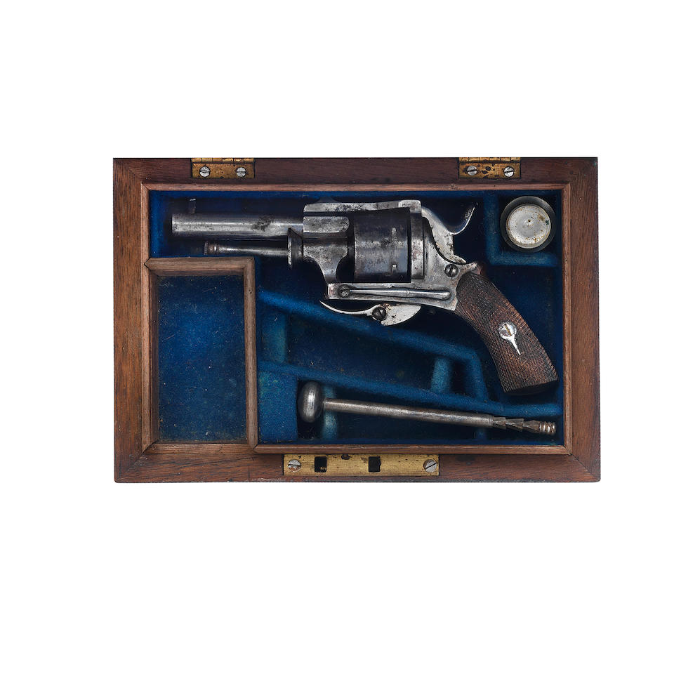 A Cased Pin-Fire Six-Shot Pocket Revolver Of Small Bore