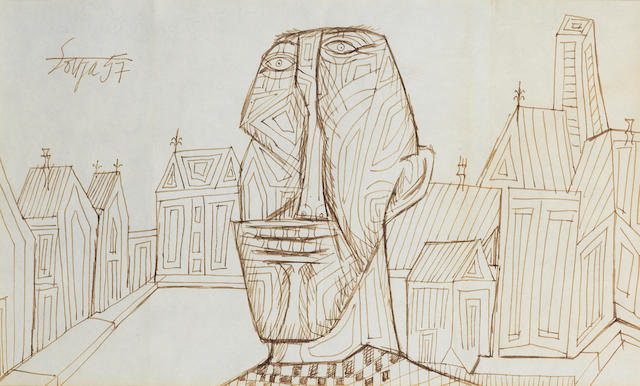 Francis Newton Souza (India, 1924-2002) Untitled (Head in Townscape)
