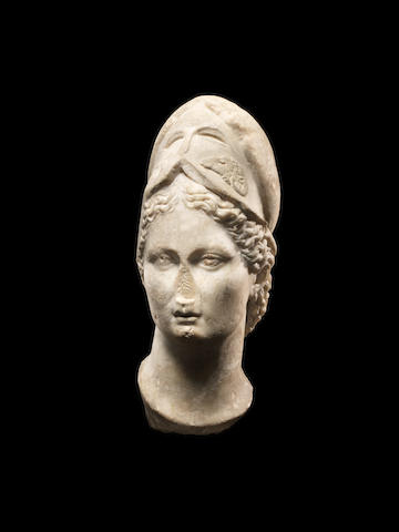 A Roman marble head of Minerva
