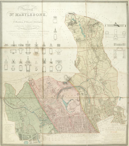 LONDON - MARYLEBONE BARTLETT (J.A.) AND JOHN BRITTON. Topographical Survey of the Borough of St. Marylebone, as Incorporated & Defined by Act of Parliament 1832. Embracing & Marking the Boundaries of the Parishes of St. Marylebone, St. Pancras & Paddington, J. Britton, 25 June 1834