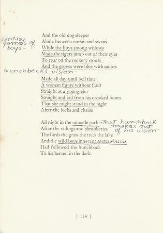 PLATH (SYLVIA) THOMAS (DYLAN) The Collected Poems, SYLVIA PLATH'S COPY, ANNOTATED IN FIVE PLACES AND EXTENSIVELY UNDERLINED, New York, A New Directions Book [by James Laughlin], [1953]