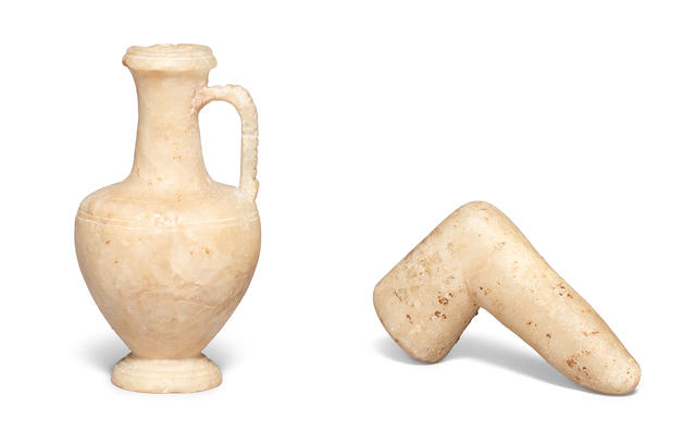 A miniature Cypriot alabaster lekythos and a Roman marble pestle, 2