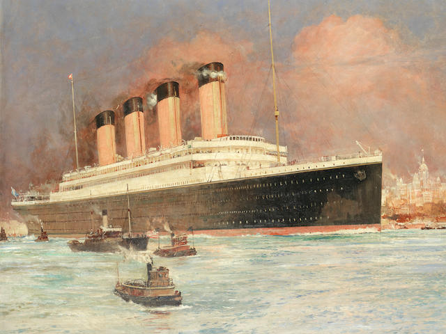 Charles Edward Dixon (British, 1872-1934) RMS Olympic off New York