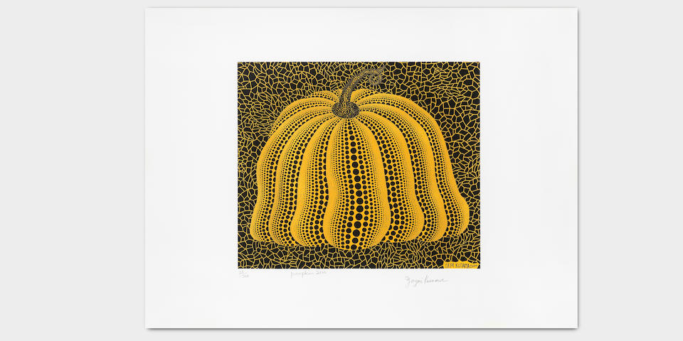 Yayoi Kusama (Japanese, born 1929) Pumpkin 2000 (yellow) Screenprint in colours, 2000, on wove paper, signed, titled, dated and numbered 21/200 in pencil, published by Serpentine Gallery, London, the full sheet, in good conditionImage 299 x 350mm. (11 3/4 x 13 3/4in.); Sheet 481 x 640mm. (18 7/8 x 25 1/4in.)