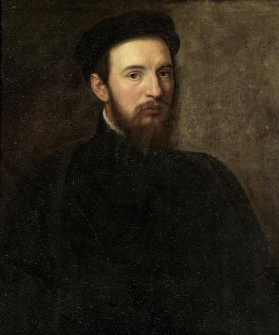 Venetian School, late 16th Century Portrait of a bearded gentleman, bust-length, in black costume and a black felt hat