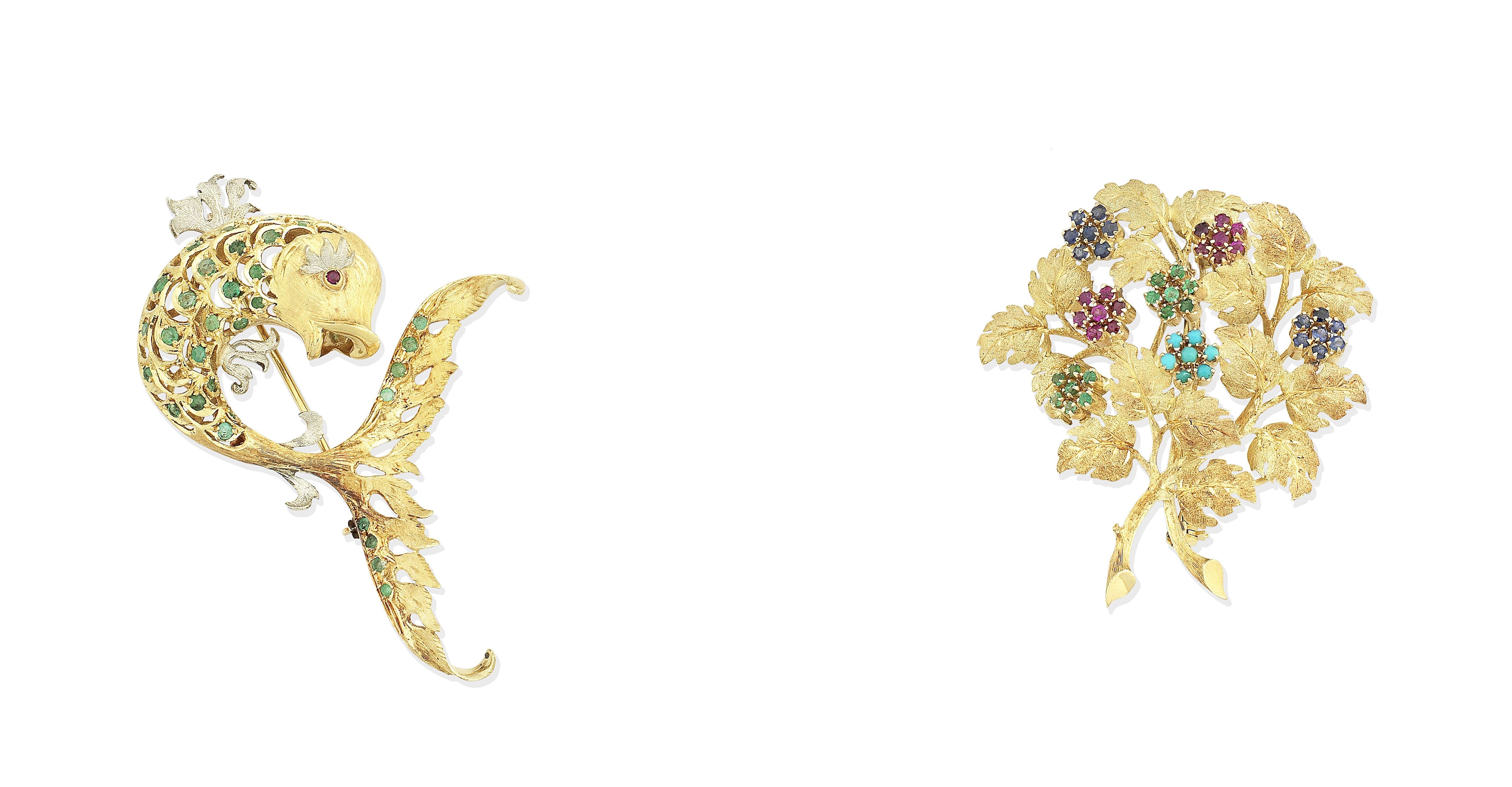 Two gem-set brooches (2)